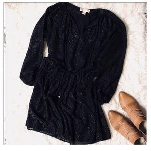 Michael Kors Black Long Sleeve Vneck Lbd Metallic